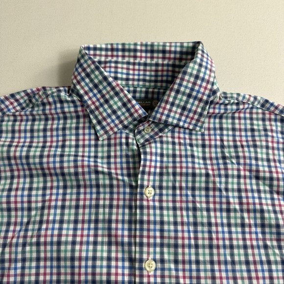 Peter Millar Summer Comfort Men’s Large Blue White Long Sleeve Button Up Plaid - Picture 3 of 8